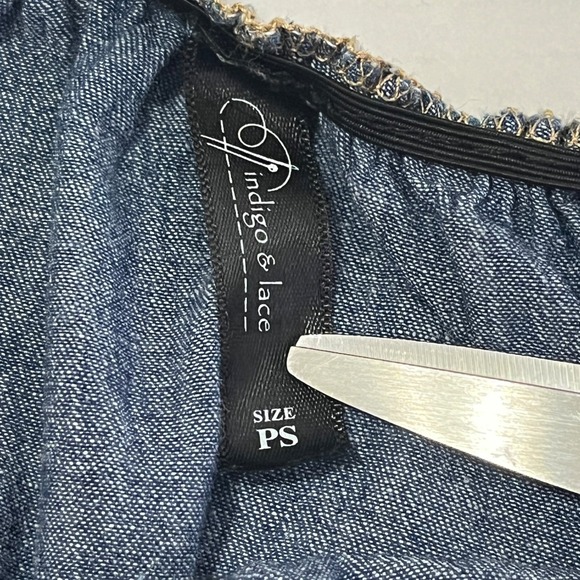 Indigo & Lace Womens Tiered Denim Smocked Dress Small Boho Cottage Prairie Maxi - Picture 3 of 9